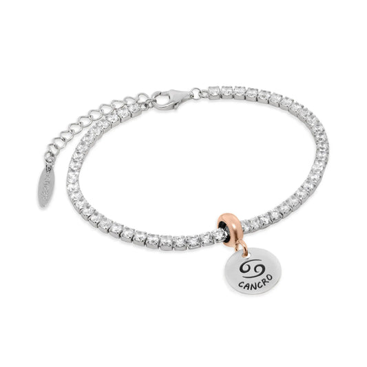 Bracciale Tennis Rerum zirconi stopper segno cancro Regolabile 16-19 cm