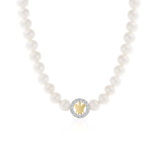 Collana Roberto Giannotti perle con angelo in argento dorato MISURA UNICA