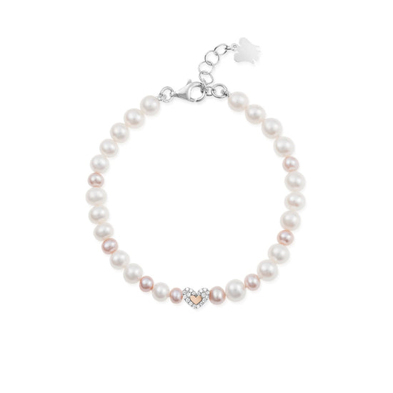 Bracciale Roberto Giannotti con perle e cuore argento rosato 19 cm