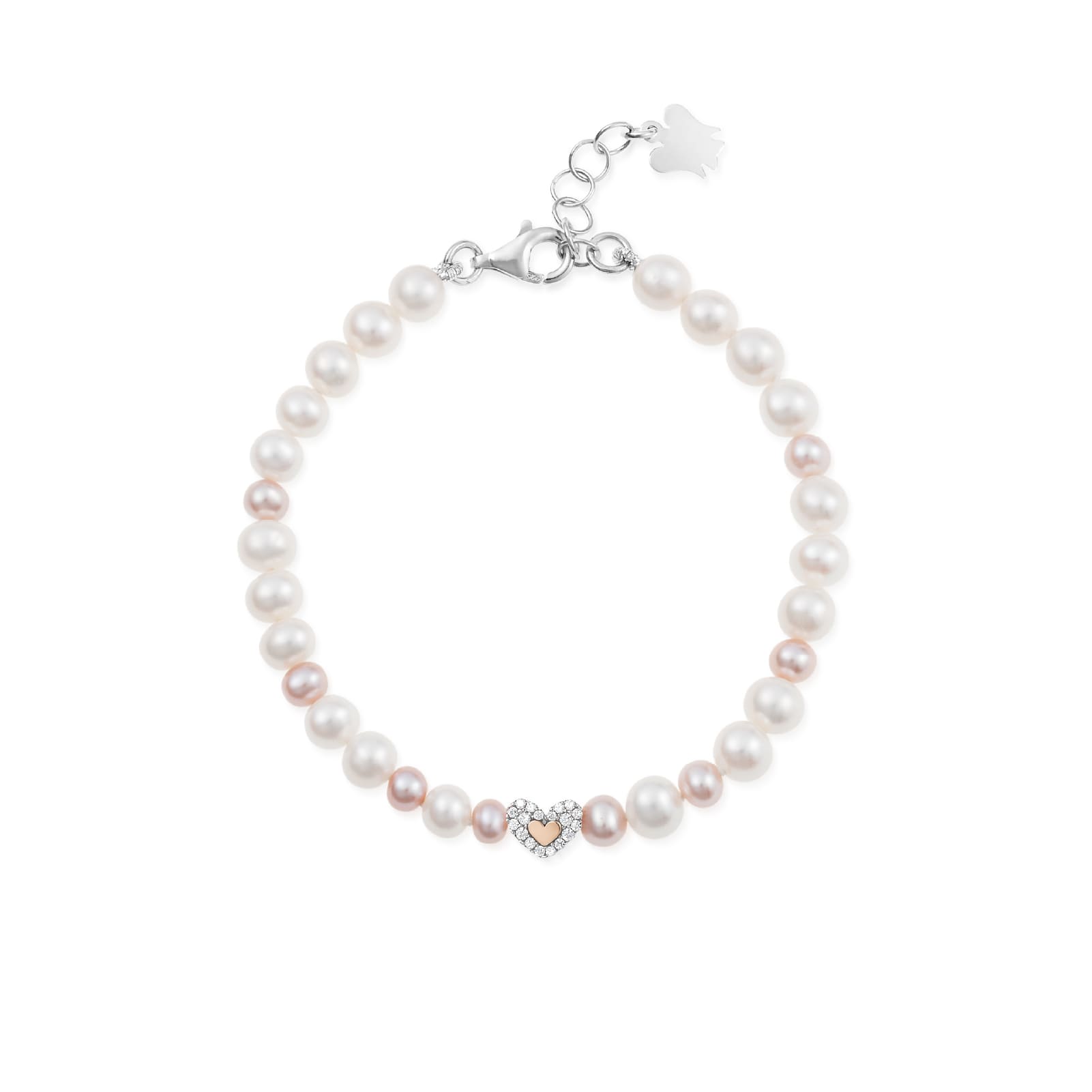 Bracciale Roberto Giannotti con perle e cuore argento rosato 19 cm