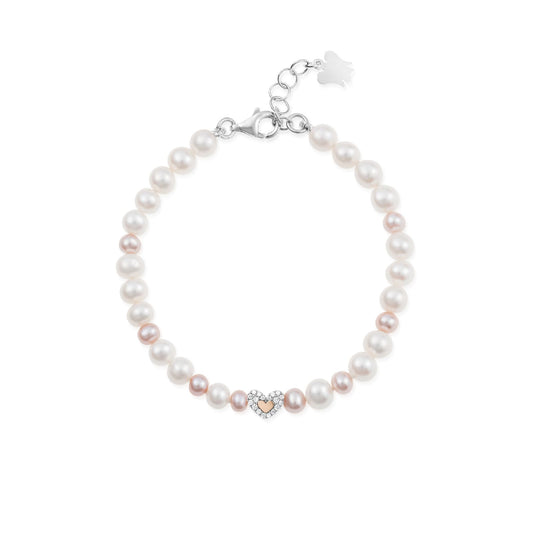 Bracciale Roberto Giannotti con perle e cuore argento rosato 19 cm