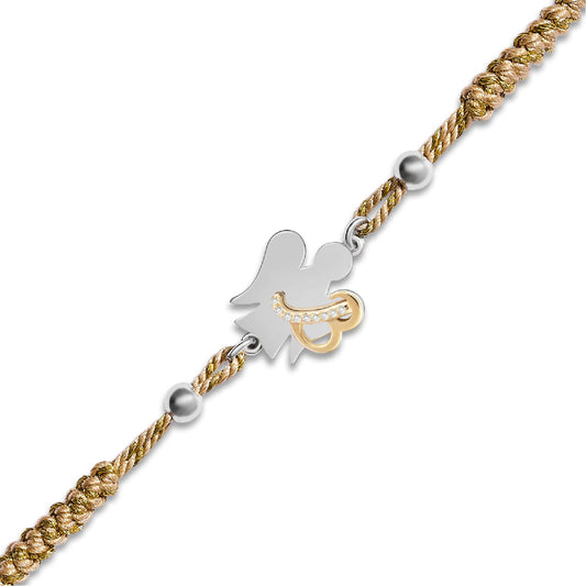 Bracciale Giannotti in corda beige con angelo e lettera B REGOLABILE