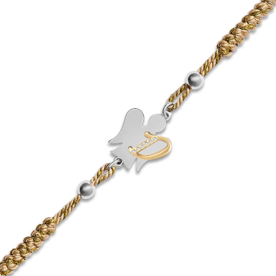 Bracciale Giannotti in corda beige con angelo e lettera D REGOLABILE