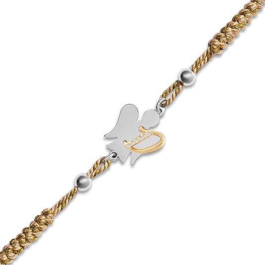 Bracciale Giannotti in corda beige con angelo e lettera D REGOLABILE