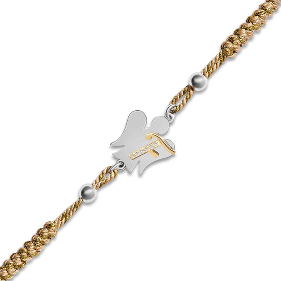 Bracciale Giannotti in corda beige con angelo e lettera F REGOLABILE
