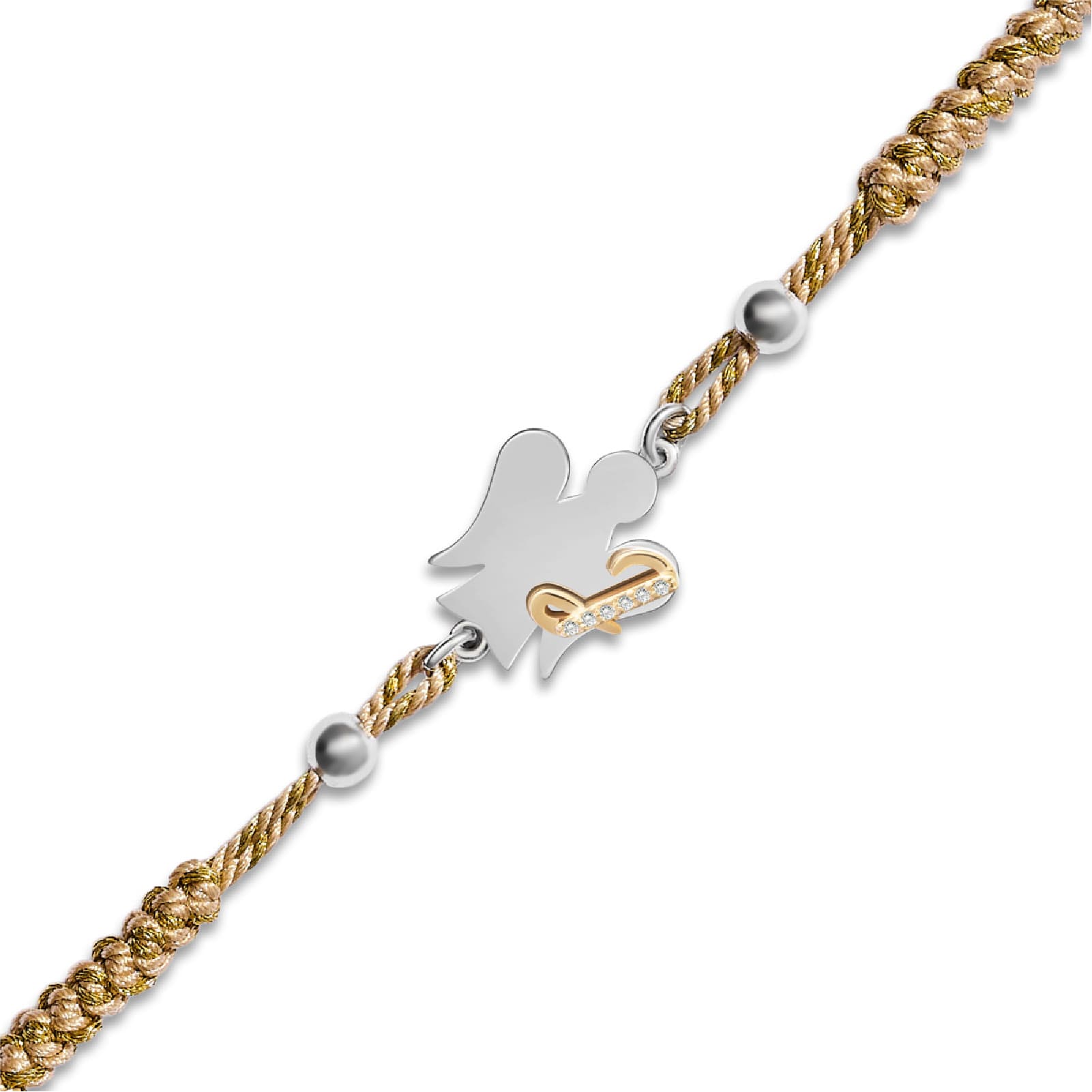 Bracciale Giannotti in corda beige con angelo e lettera L REGOLABILE