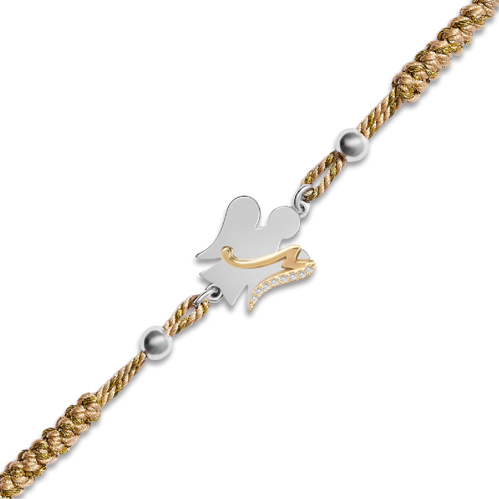 Bracciale Giannotti in corda beige con angelo e lettera M REGOLABILE