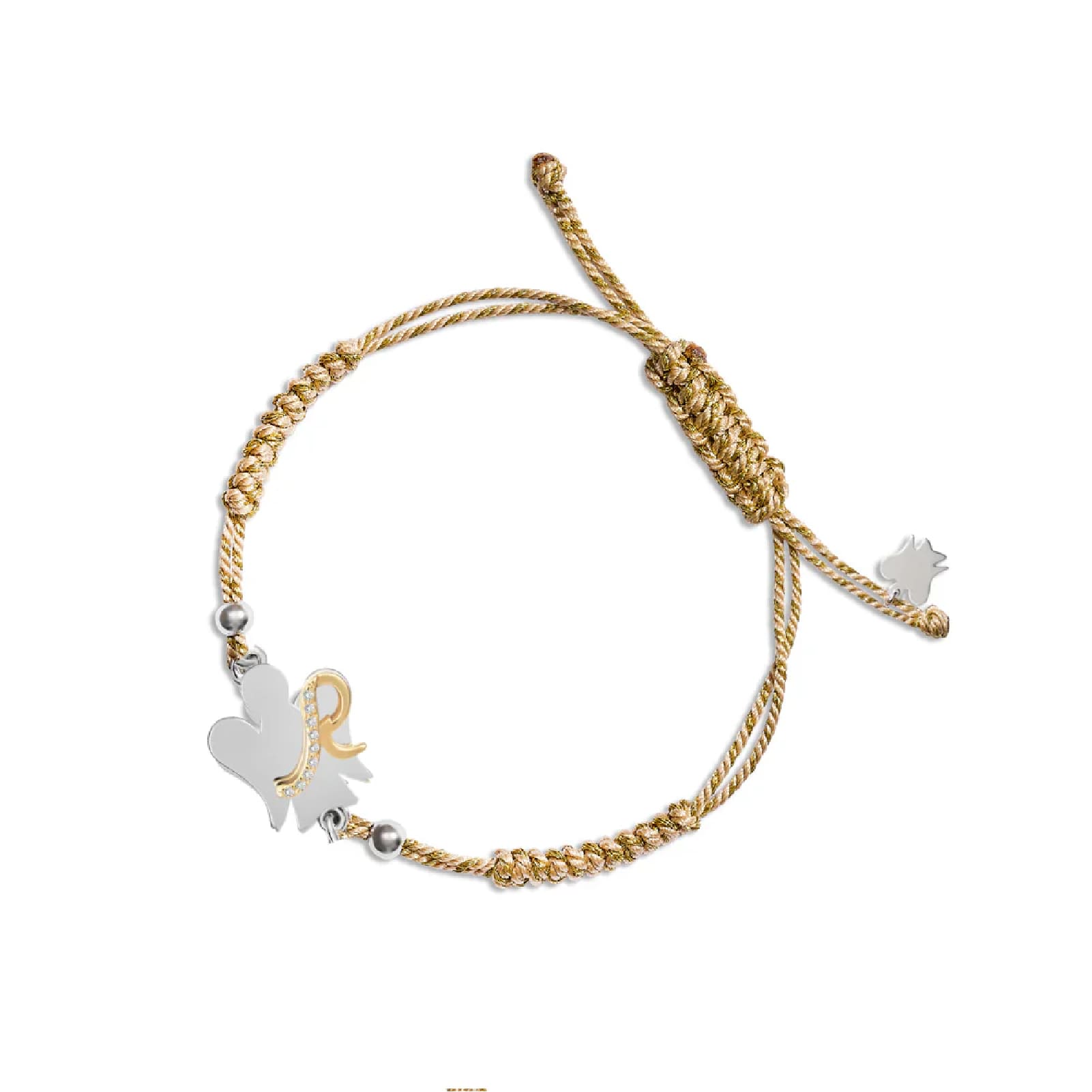 Bracciale Giannotti in corda beige con angelo e lettera R REGOLABILE