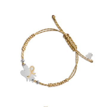 Bracciale Giannotti in corda beige con angelo e lettera R REGOLABILE