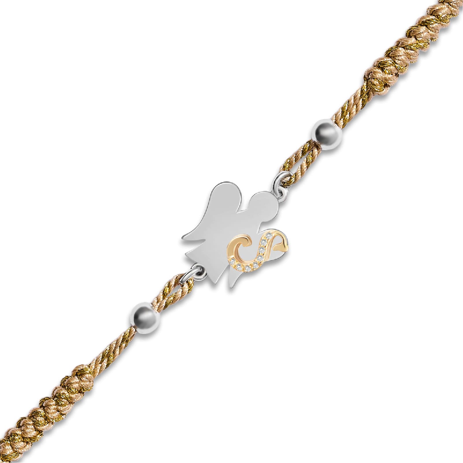 Bracciale Giannotti in corda beige con angelo e lettera S REGOLABILE