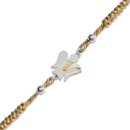 Bracciale Giannotti in corda beige con angelo e lettera V REGOLABILE