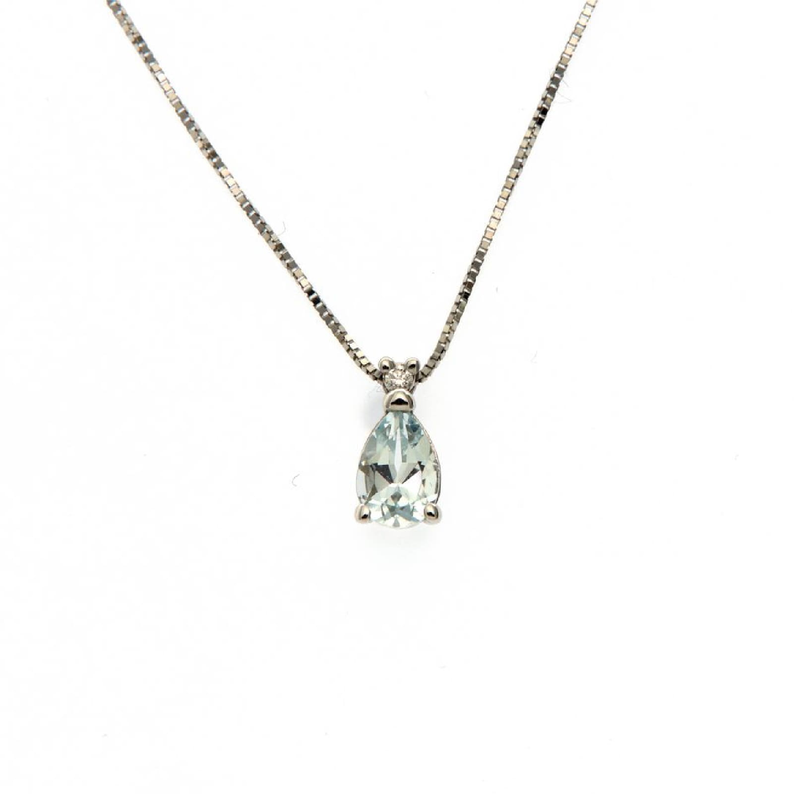 Collana Rose Diamanti oro 9kt acquamarina e diamante ct.0,01