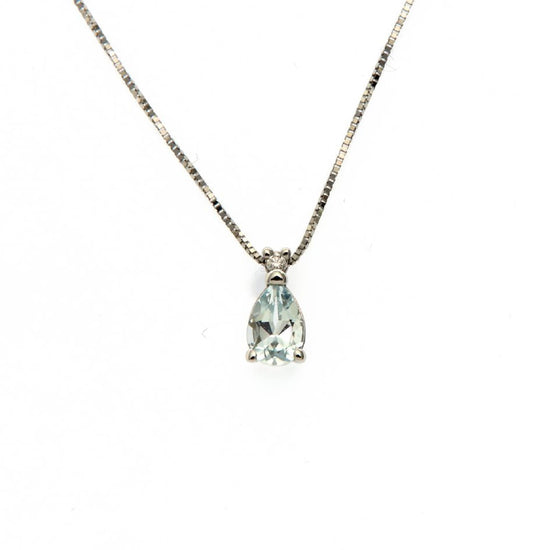 Collana Rose Diamanti oro 9kt acquamarina e diamante ct.0,01 MISURA UNICA