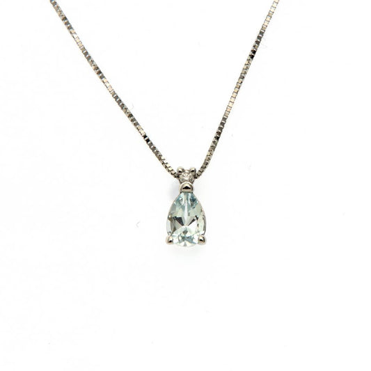 Collana Rose Diamanti oro 9kt acquamarina e diamante ct.0,01 MISURA UNICA