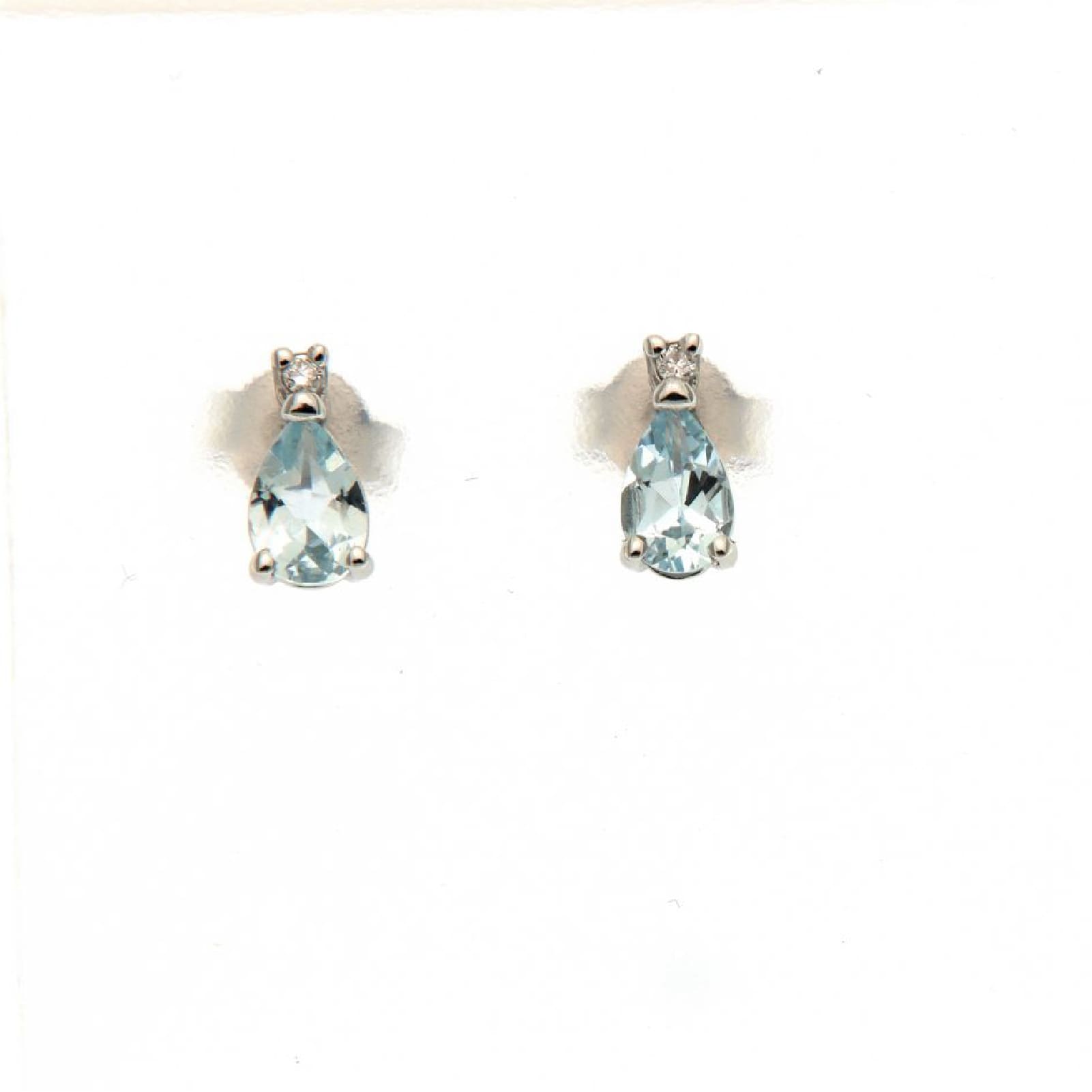 Orecchini Rose Diamanti oro 9kt acquamarina e diamante ct.0,02