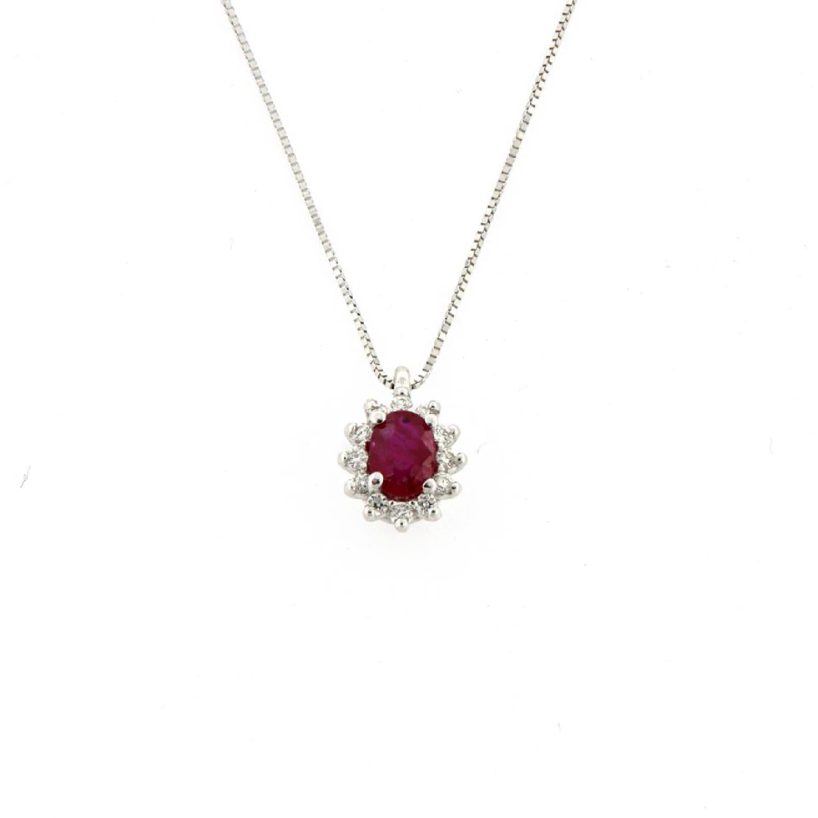 Collana Rose Diamanti in oro 9kt con rubino e diamante ct.0,06