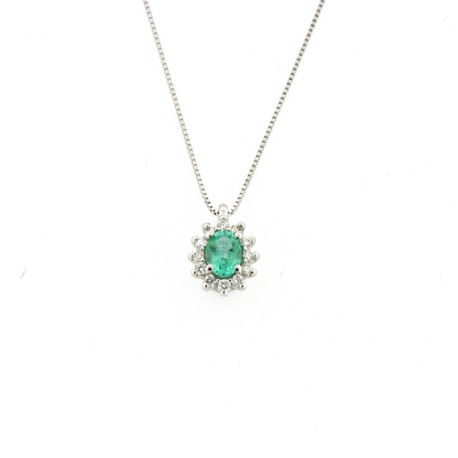 Collana Rose Diamanti oro 9kt con smeraldo e diamante ct.0,06