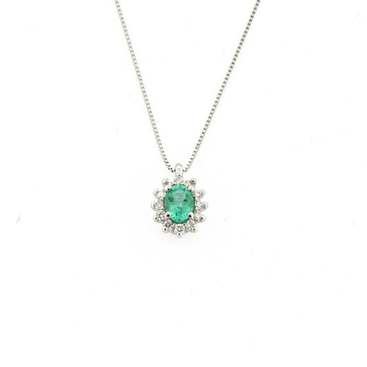 Collana Rose Diamanti oro 9kt con smeraldo e diamante ct.0,06 MISURA UNICA