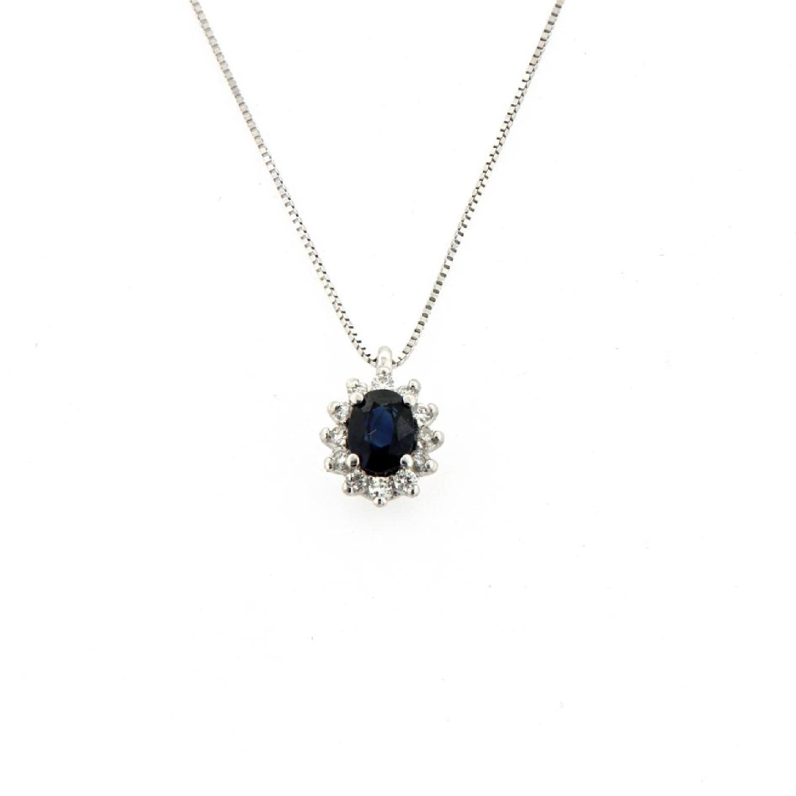 Collana Rose Diamanti oro 9kt con zaffiro e diamante ct.0,06