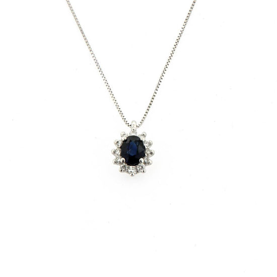 Collana Rose Diamanti oro 9kt con zaffiro e diamante ct.0,06 MISURA UNICA