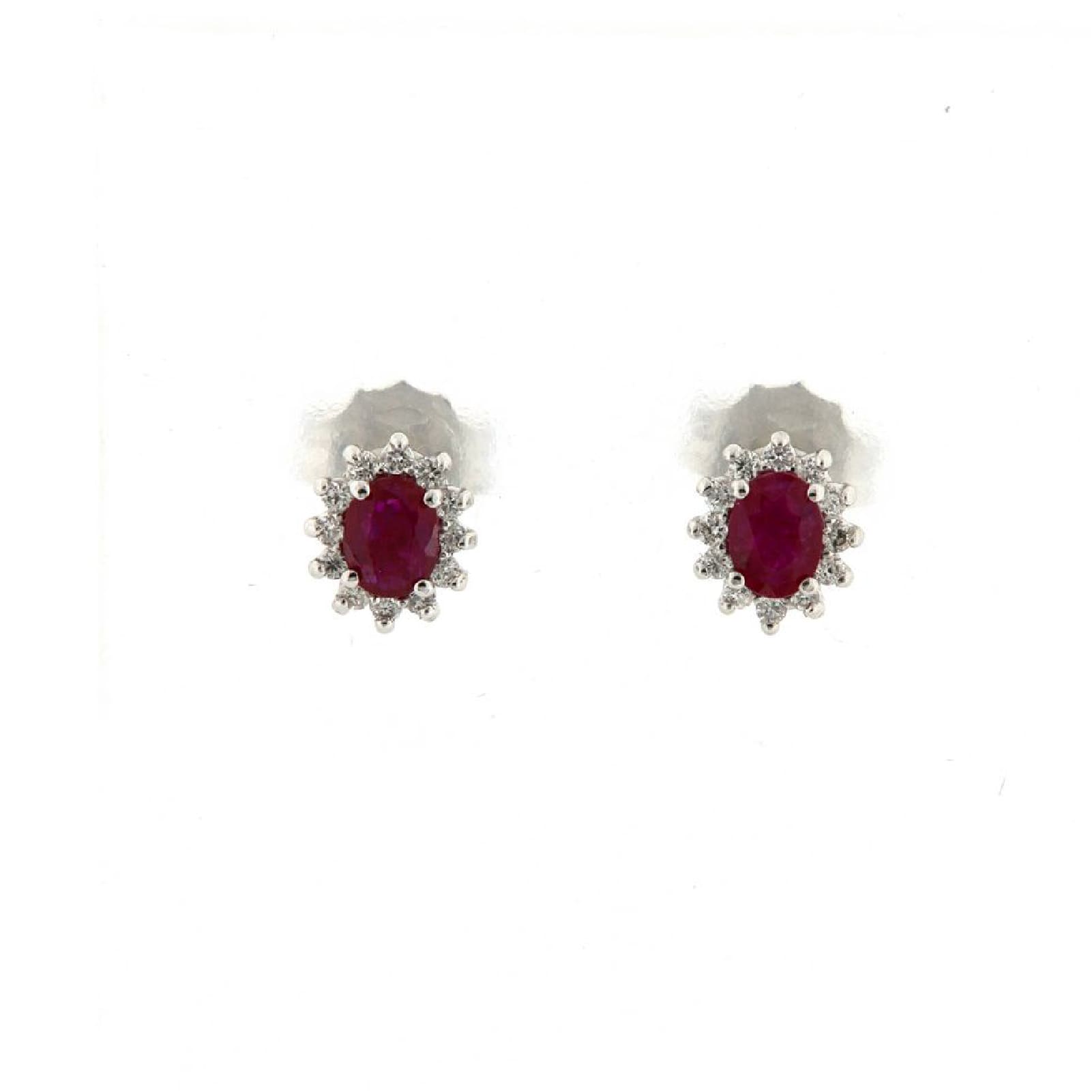 Orecchini Rose Diamanti oro 9kt con rubino e diamanti ct.0,12