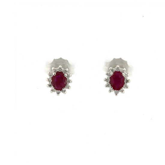 Orecchini Rose Diamanti oro 9kt con rubino e diamanti ct.0,12 MISURA UNICA