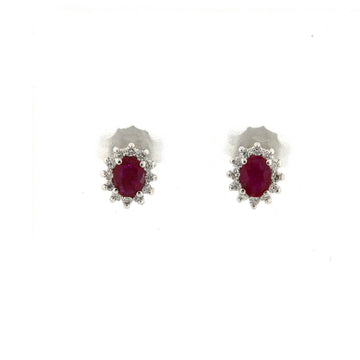 Orecchini Rose Diamanti oro 9kt con rubino e diamanti ct.0,12 MISURA UNICA