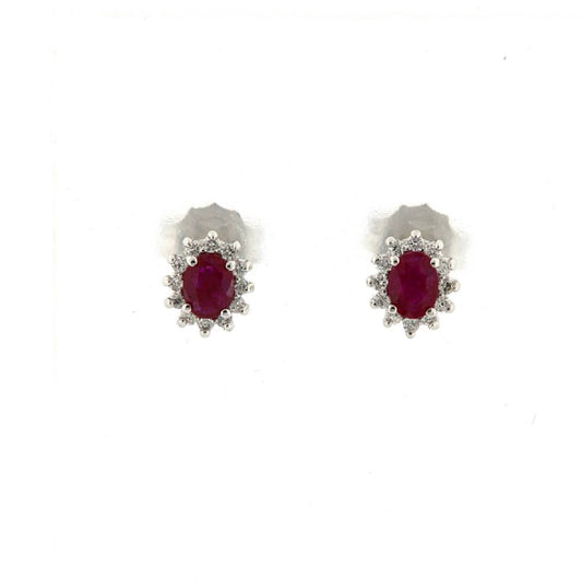 Orecchini Rose Diamanti oro 9kt con rubino e diamanti ct.0,12 MISURA UNICA