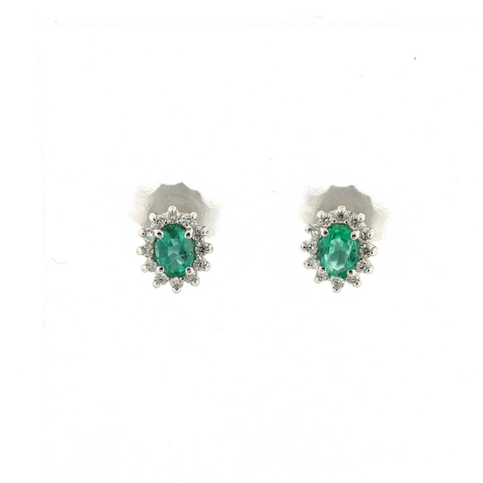 Orecchini Rose Diamanti oro 9kt smeraldo e diamanti ct.0,12