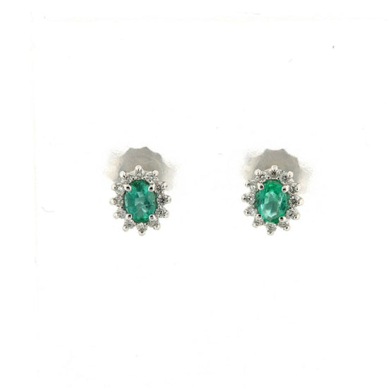 Orecchini Rose Diamanti oro 9kt smeraldo e diamanti ct.0,12 MISURA UNICA
