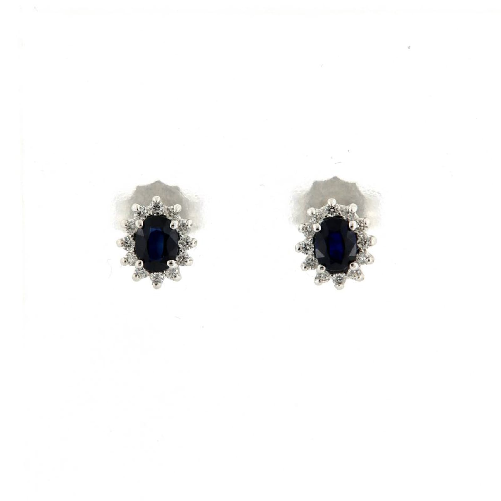 Orecchini Rose Diamanti oro 9kt con zaffiro e diamanti ct.0,12