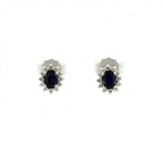 Orecchini Rose Diamanti oro 9kt con zaffiro e diamanti ct.0,12 MISURA UNICA