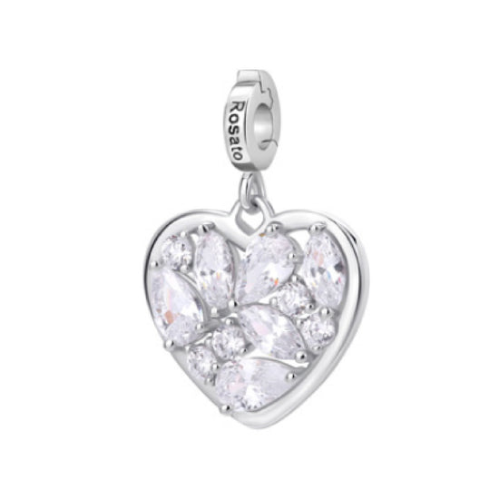 Charm ciondolo Rosato in argento a forma di cuore con zirconi MISURA UNICA