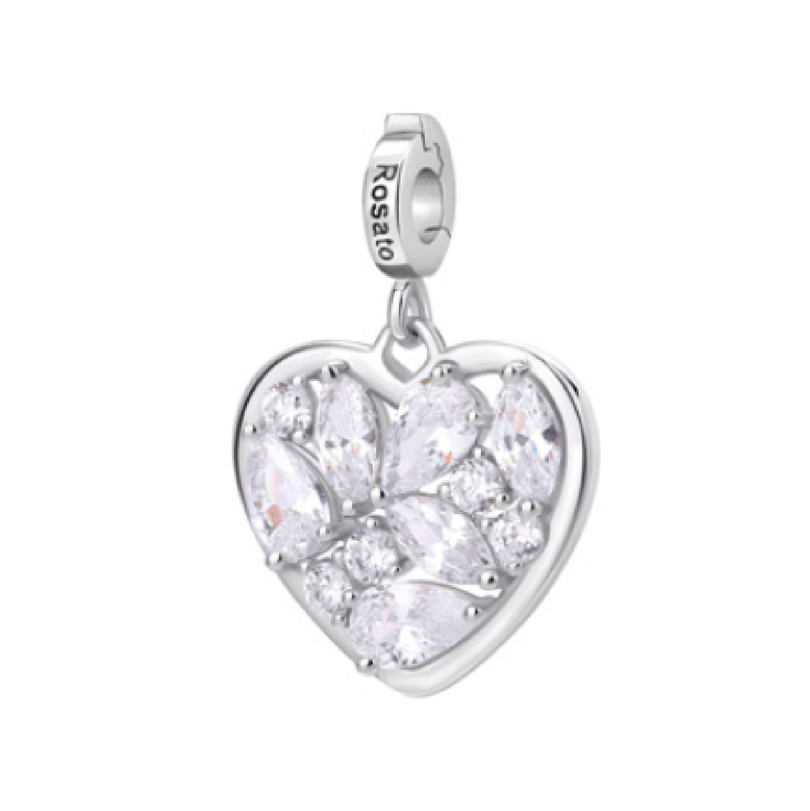 Charm ciondolo Rosato in argento a forma di cuore con zirconi MISURA UNICA