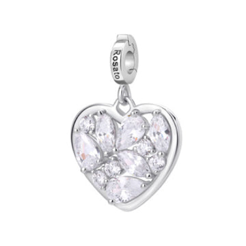 Charm ciondolo Rosato in argento a forma di cuore con zirconi MISURA UNICA