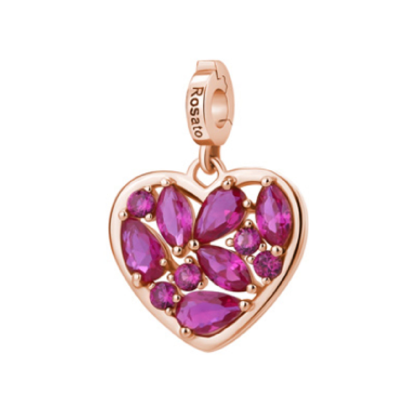 Charm pendente Rosato in argento a forma di cuore con zirconi MISURA UNICA