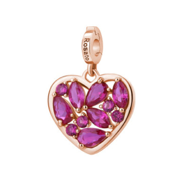 Charm pendente Rosato in argento a forma di cuore con zirconi MISURA UNICA