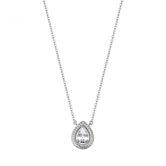 Collana girocollo Rosato in argento goccia pendente e zirconi MISURA UNICA