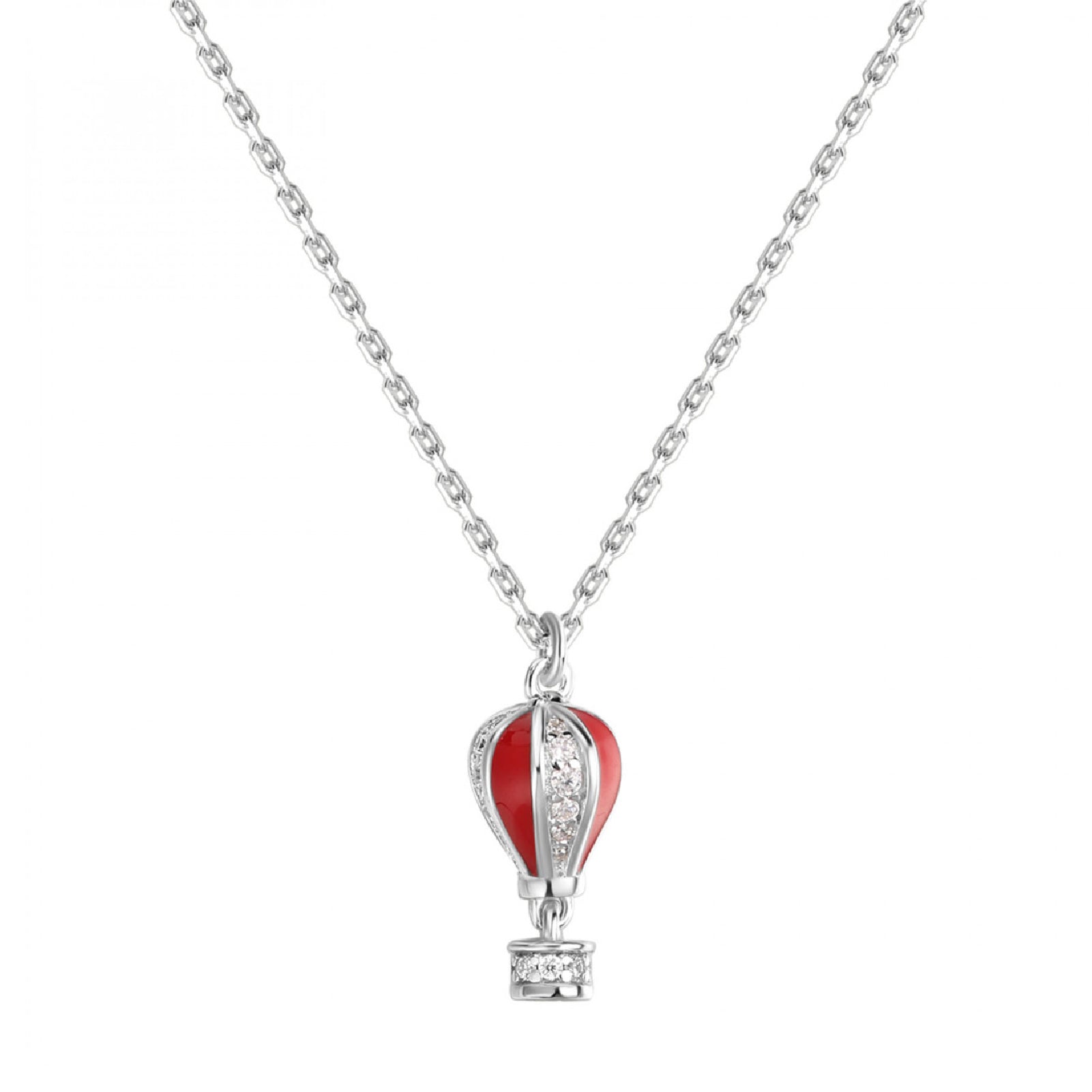 Collana Rosato in argento con ciondolo a mongolfiera smaltata MISURA UNICA