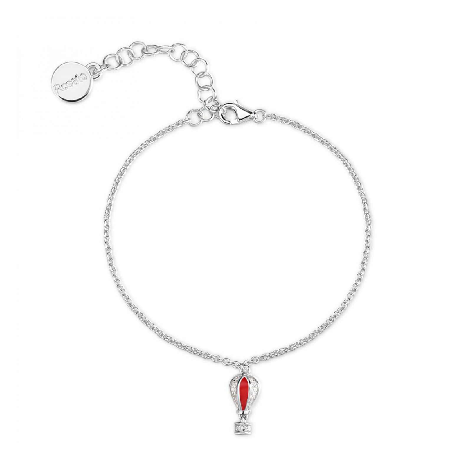 Bracciale Rosato in argento rodio con mongolfiera smaltata 18 cm