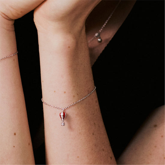 Bracciale Rosato in argento rodio con mongolfiera smaltata 18 cm