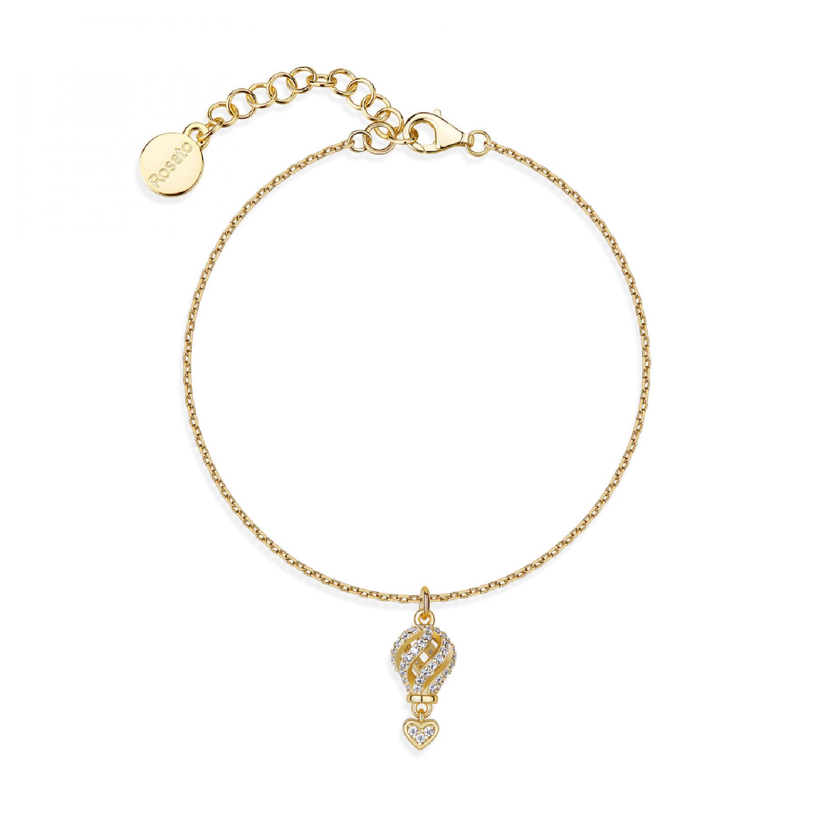 Bracciale Rosato Aria argento dorato mongolfiera con zirconi 18 cm