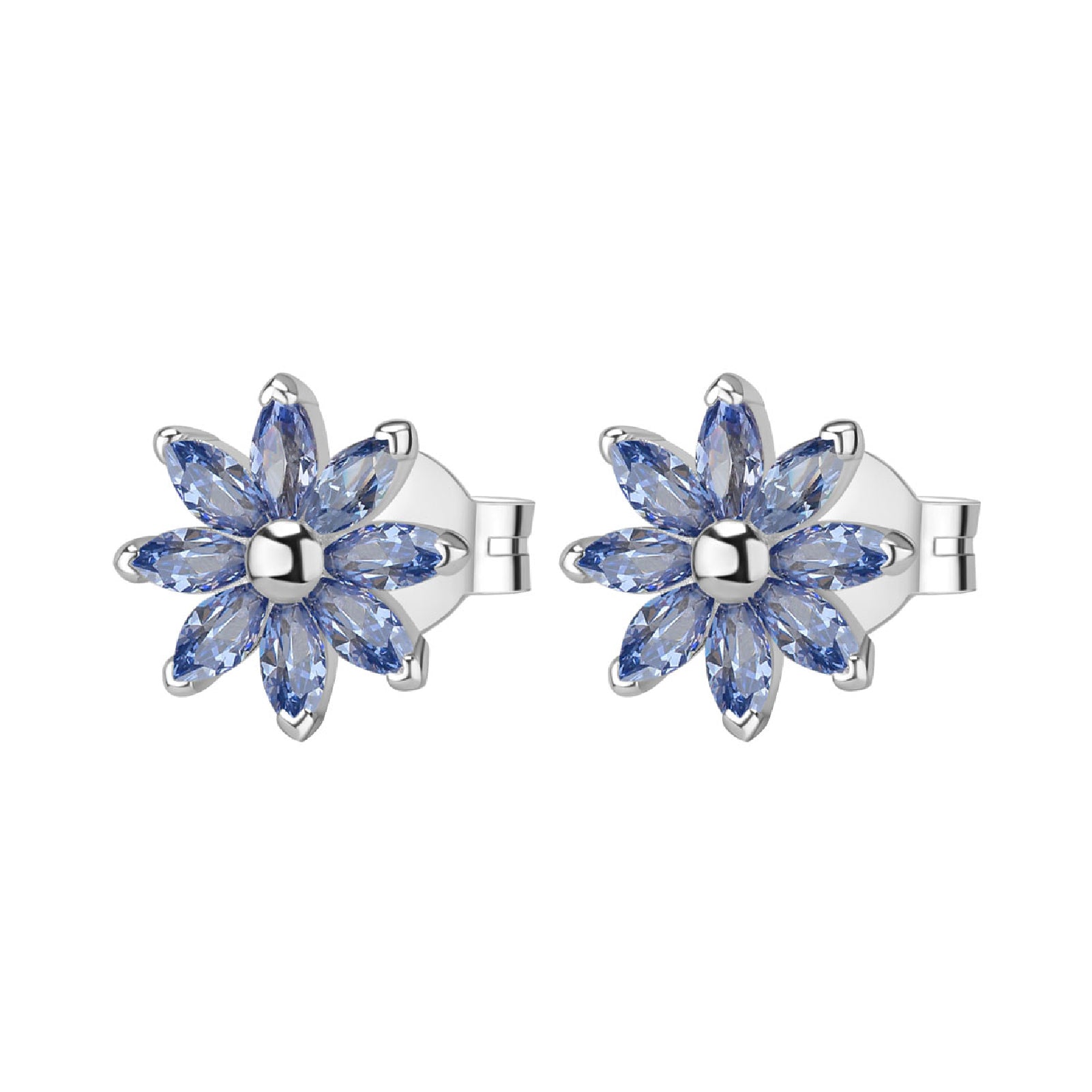 Orecchini donna Rosato argento fiore di zirconi azzurri