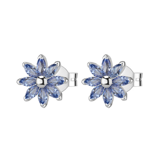Orecchini donna Rosato argento fiore di zirconi azzurri