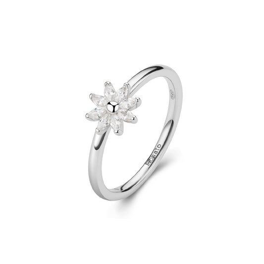 Anello da donna Rosato in argento con fiore di zirconi