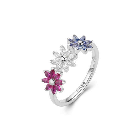 Anello Rosato in argento con fiori di zirconi multicolor