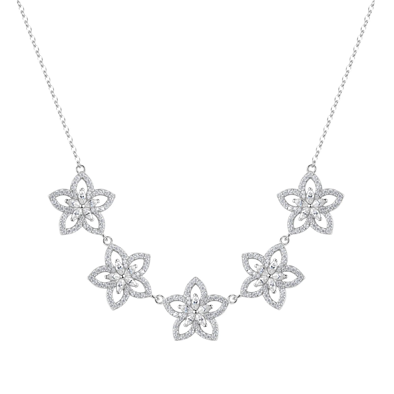 Collana Rosato Gaia in argento con cinque fiori di zirconi MISURA UNICA