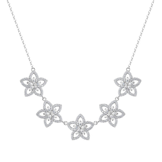 Collana Rosato Gaia in argento con cinque fiori di zirconi MISURA UNICA