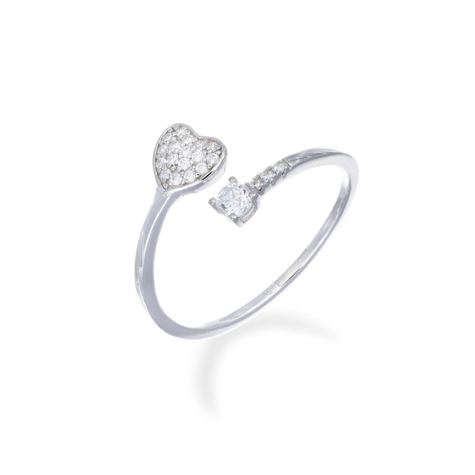 Anello aperto donna Amen Sacro in argento con cuore e zirconi bianchi RPHBBZ-1