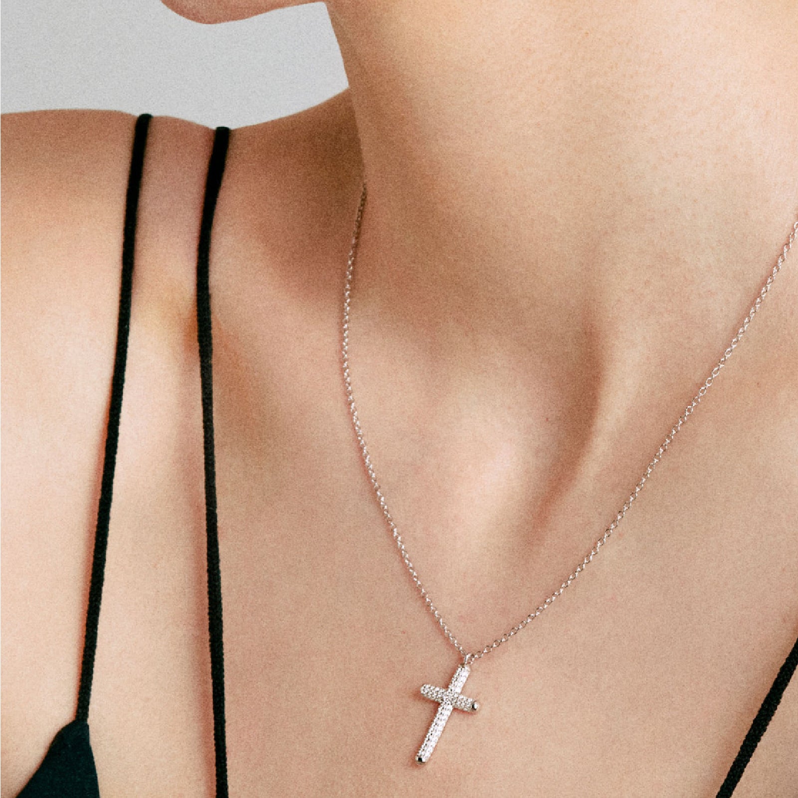 Collana donna Rosato Bianca in argento con croce e zirconi RZBI05